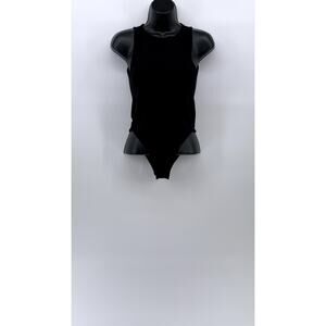 PULL & BEAR Women's Black Solid Sleeveless Gusset Bodysuit Top SZ S